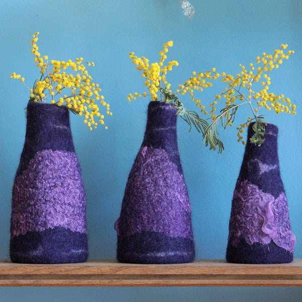 Felted wool vase covers, fresh or dried flowers