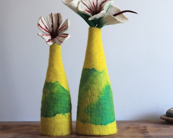 Felted wool vase covers, fresh or dried flowers
