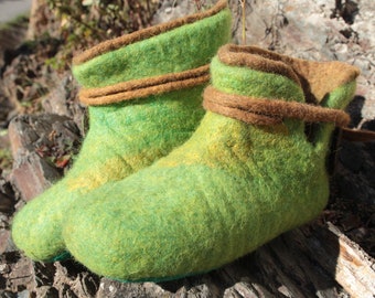 Nuno slipper ankle boots, leaf model, in felted silk wool and velvety leather sole, size 38/39