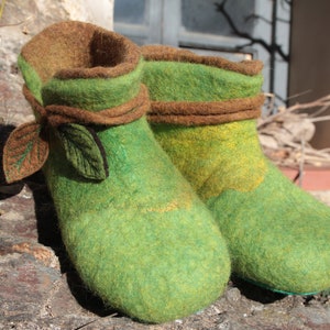 Botines tipo zapatilla Nuno, modelo hoja, en lana de seda afieltrada y piso de cuero aterciopelado, talla 38/39 imagen 5