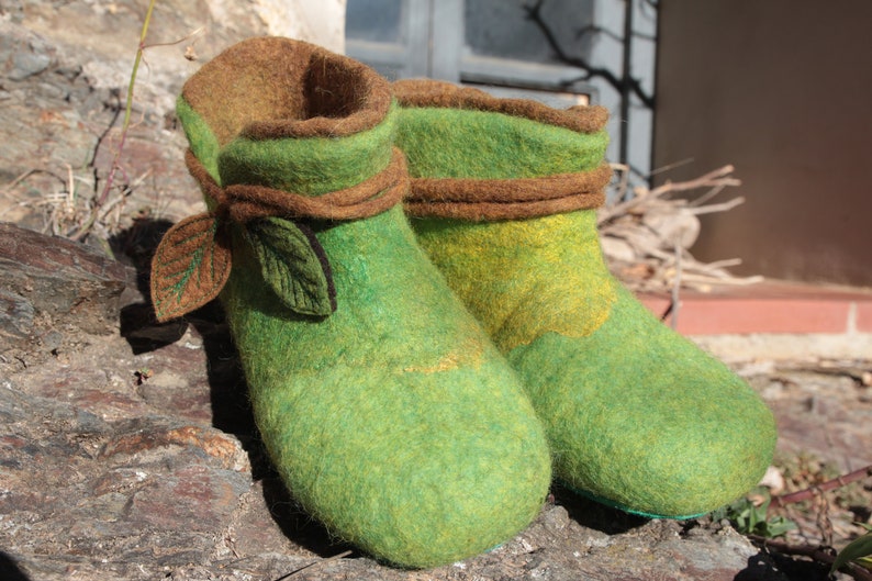 Nuno slipper ankle boots, leaf model, in felted silk wool and velvety leather sole, size 38/39 image 5