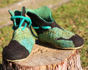 ON ORDER Nuno technical felted wool slipper boots and rubber sole