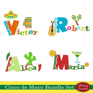 Cinco De Mayo Borduurmachine Ontwerpen Bundel 117 bestanden BX Lettertype Monogram Mexico Fiesta sombreros Mexicaanse Partij Margarita cactus 5 mei