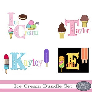 96 Eis Stickerei Maschinenstickmotive Bundle Set Schriftarten Sofortiger Download Monogramm BOX Schrift Gefrorene Leckerei Popsicles Ice Pops Zapfen Sweet Shop