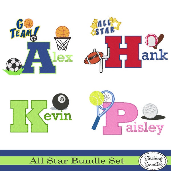 165 All Star Sports Embroidery Machine Designs Bundle Instant Download BX Font Monogram Basketball Golf soccer baseball Football