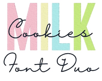 Milk N Cookies Duo Embroidery Font Set BX Monogram 591 files 7 Sans & 6 Script Sizes Embroidery Machine Designs Instant Download block