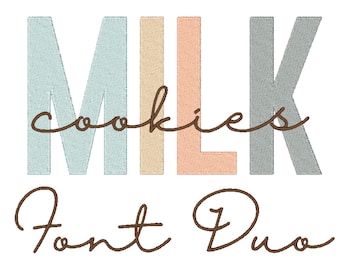 Milk N Cookies Duo Embroidery Font Set BX Monogram 591 files 7 Sans & 6 Script Sizes Embroidery Machine Designs Instant Download block