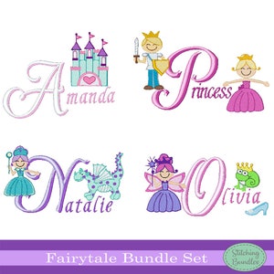 149 Fairy tale Embroidery Machine Designs Bundle Set - INSTANT DOWNLOAD - Font Fairy Monogram BX Font Princess Prince Castle Dragon queen