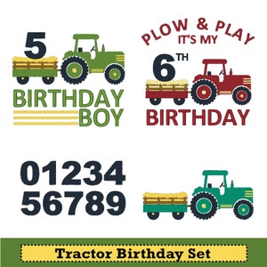 Trattore Compleanno Ragazzo Ricamo Macchina Disegni Bundle Set Aratro e Gioca al mio Compleanno 3 stili 10 taglie ciascuno Numeri 1a - 9a lettera festa