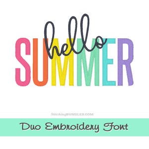 Diseños para máquina de bordar con fuente Duo Hello Summer, monograma BX, 2 fuentes Script y Sans, 6 tamaños cada una, conjunto de 534 archivos con firma del alfabeto cursiva