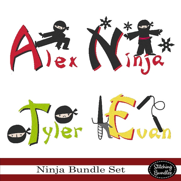 113 Ninja Embroidery Machine Designs Font Bundle Set Instant Download Monogram BX Fonts Samurai Nun chucks Martial Art Judo black belt