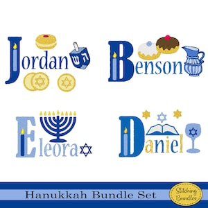 103 Happy Hanukkah Embroidery Machine Designs Bundle Set font BX Dreidel Star of David Menorah Chanukah Isreal Jewish Gelt Donuts