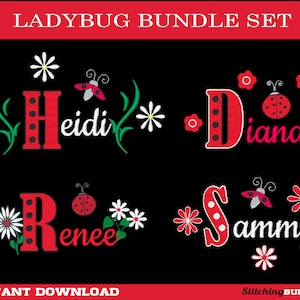 91 Ladybug Embroidery Machine Designs Bundle Set - Instant Download - BX Font Polka Dot Monogram Fill Stitch Daisy Flowers cute bug insect