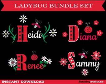 91 Ladybug Embroidery Machine Designs Bundle Set - Instant Download - BX Font Polka Dot Monogram Fill Stitch Daisy Flowers cute bug insect