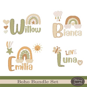 82 Boho Rainbow Máquina de bordar Diseños Paquete Conjunto Fuente Monograma BX Boho Vivero Neutral caprichoso etéreo DESCARGA INSTANTE