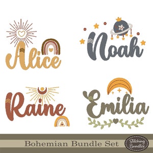 79 Bohemian Rainbow Boho Embroidery Machine Designs Bundle Set INSTANT DOWNLOAD Monogram BX Font Moon Child Nursery Heart celestial planet