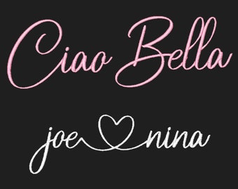 Bella end Heart & Tail Script Font Máquina de bordar Diseños BX Monogram 6 Tamaños 606 archivos Descarga instantánea Swashes glifos Boda swirly