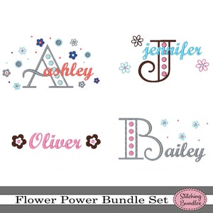 178 Flower Power Embroidery Machine Designs Bundle Set with Fonts - Instant Download - Polka Dots BX Format Monogram Alphabets Letters Retro