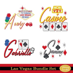 138 Las Vegas Stickerei-Maschine Designs Schrift Bundle-Sofortiger Download Monogramm SX-Würfel Karten Spieler Poker-Chip Kasino Spielautomat