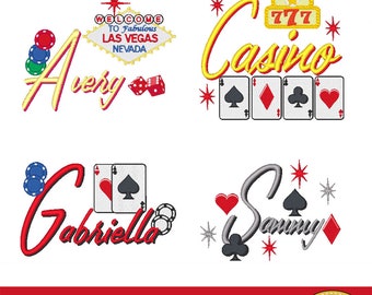138 Las Vegas Embroidery Machine Designs Font Bundle Set Instant Download Monogram BX Dice Cards Gambler Poker chip Casino gambling slot