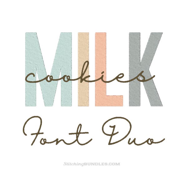 Milk N Cookies Duo Borduurlettertype Set BX Monogram 591 bestanden 7 schreefloze en 6 schrijflettertypen Borduurmachineontwerpen Direct te downloaden blok