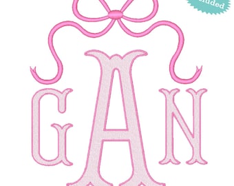 Fishtail Monogram with Bow 2 Color Embroidery Font BX 6 sizes 11 formats machine embroidery design Fonts Alphabet file vintage Letter