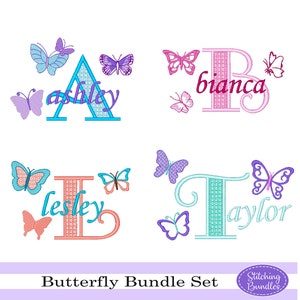 145 Butterfly Embroidery Machine Designs Font Bundle Set BX Format 2 color Monogram Butterflies Motif Instant Download