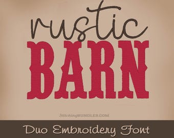 Rustic Barn Duo Script and Serif Font Embroidery Machine Designs BX Monogram 7 sizes each total 651 files Fishtail Western Country