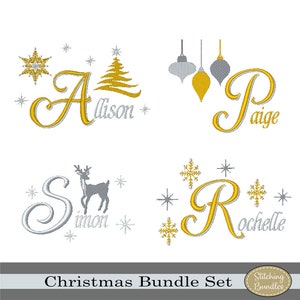 132 Christmas Silver & Gold Embroidery Machine Designs Monograms fonts Bundle sets - Instant Download - BX Reindeer Tree vintage xmas bulb