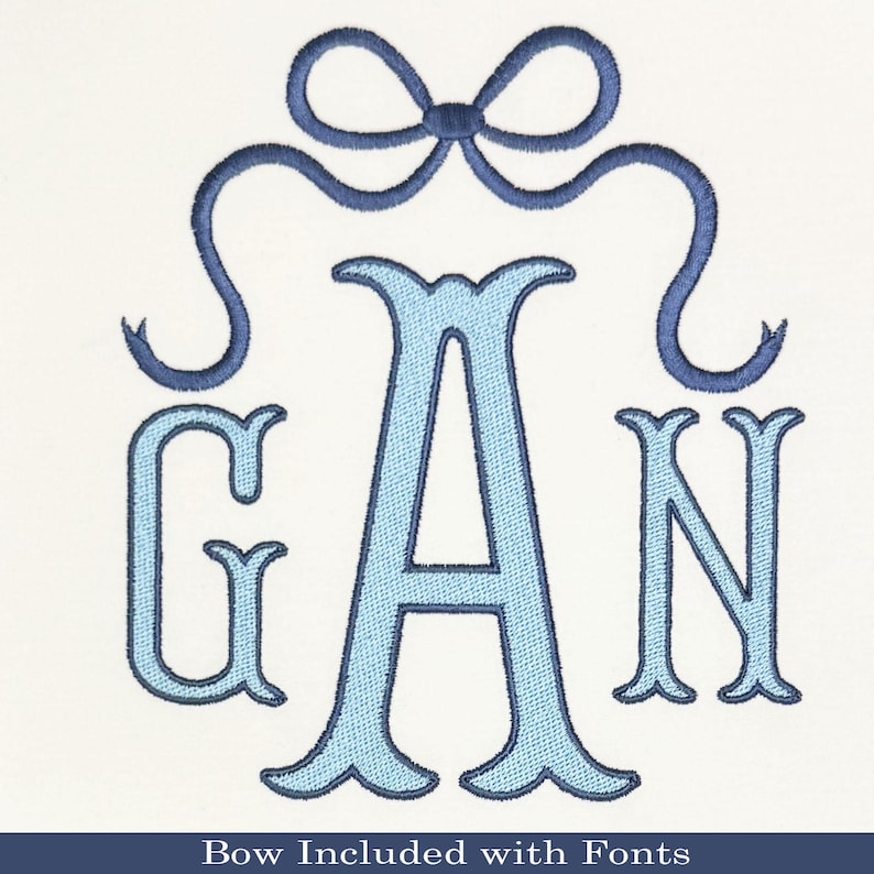 Fishtail Monogram With Bow 2 Color Embroidery Font BX 6 Sizes 11 ...