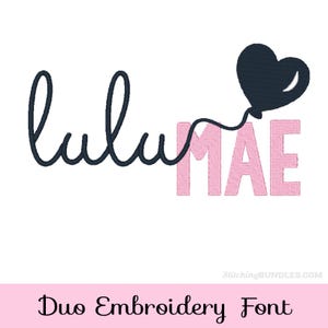 Annie Mae Duo lettertype hart met staart Machine borduurwerk BX-lettertypen 6 maten 780 bestanden Monogram liefde sierletters Script Handtekening Instant Download set