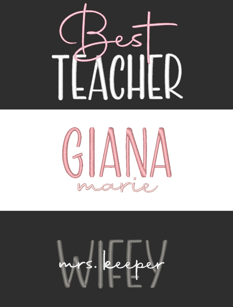 May include: A black and white graphic with the text "Best Teacher" in white, "Giana marie" in pink, and "WIFEY" in gray with the text "mrs.keeper" in white.