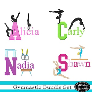 108 Gymnastic Embroidery Machine Designs Bundle Set BX Fonts Monogram Gym Gymnast Parallel Bars Balance Beam Instant Download