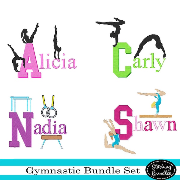 108 Gymnastic Embroidery Machine Designs Bundle Set BX Fonts Monogram Gym Gymnast Parallel Bars Balance Beam Instant Download