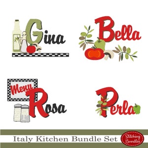 122 Kitchen Italy Embroidery Machine Designs Bundle Set  instant download- BX font fill stitch Monogram Italian Cucina Food towel decoration