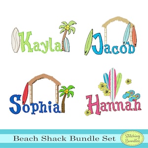 98 Beach Shack Hut Embroidery Machine Designs Bundle Set Fonts BX Font Instant Download  Monogram Surfboard Surfer palm tree hawaii flower