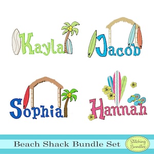 98 Beach Shack Hut Embroidery Machine Designs Bundle Set Fonts BX Font Instant Download  Monogram Surfboard Surfer palm tree hawaii flower