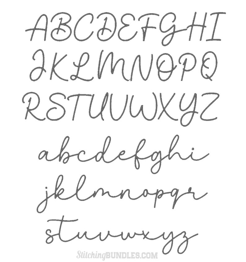 May include: A handwritten alphabet in a cursive font, with uppercase and lowercase letters. The letters are in a gray color and are set against a white background.