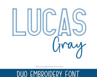 Lucas Gray Duo Embroidery Font BX Monogram 749 files Sans and Script Fonts 7 sizes each Embroidery Machine Designs Instant Download font set