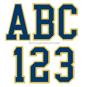 2 Farbe Varsity Stickerei Designs Schrift Nummern 6 Größen Sofortiger Download ONE / ONE Block Schriftarten Monogramm College Block College Sport Sportlich Buchstaben