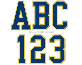 2 Farbe Varsity Stickerei Designs Schrift Nummern 6 Größen Sofortiger Download ONE / ONE Block Schriftarten Monogramm College Block College Sport Sportlich Buchstaben