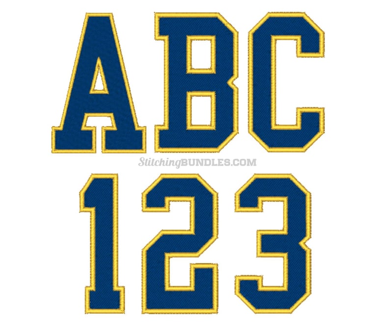 2 Color Varsity Embroidery Designs Font Numbers 6 Sizes Instant Download BX Fonts Monogram College Block Collegiate Sport Athletic Letters image 1