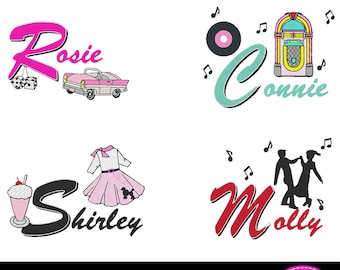 111 Nifty Fifty's Embroidery Machine Designs Bundle Set BX Fonts - Instant Download - 3D Letters Monogram 1950's Juke Box Poodle skirt