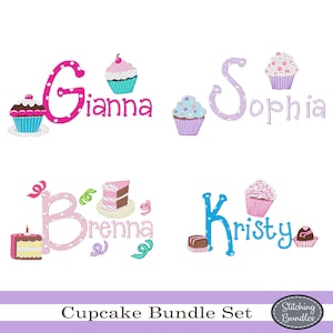 135 Cupcake Sweet Treat máquina de bordar diseños conjunto de paquetes de fuentes - DESCARGA INSTANTE - Lunares BX Monogram Cake Birthday Party candy
