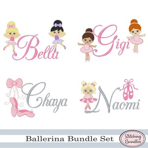 137 Ballerina Ballett Stickerei Maschine Designs Bundle Set BOX Monogramm Schriftarten Sofortiger Download Füllstich Motiv Schuhe Lil Mädchen Tutu tanzen