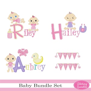 154 Baby Girl Embroidery Machine Designs Bundle Set with Font Monogram BX Font - INSTANT DOWNLOAD - Baby Shower Nursery Duck Butterfly Bibs