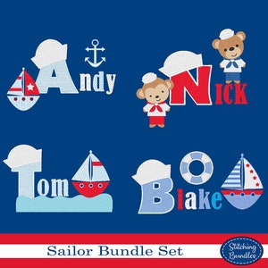 121 Sailor Embroidery Machine Designs Bundle Set BX Font - Instant Download - Sailboat Monogram Ship Anchor sailing boat Summer Ocean