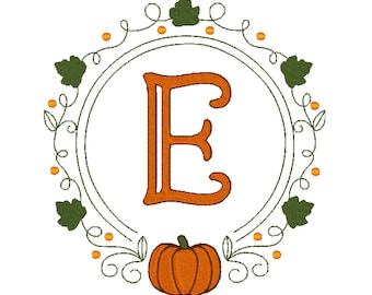 Autumn Leaf Vine Frame Machine Embroidery Design Instant Download Fall 9 sizes Pumpkin Monogram Borders Digital thanksgiving Halloween