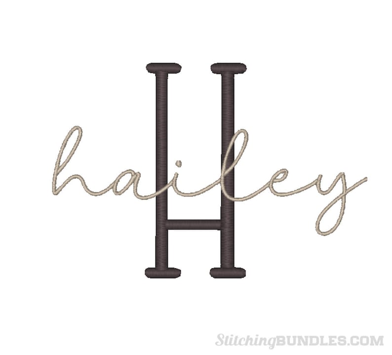 May include: A monogram design featuring the letter "H" in a bold, black font with the name "hailey" written in a cursive script in a light brown color.