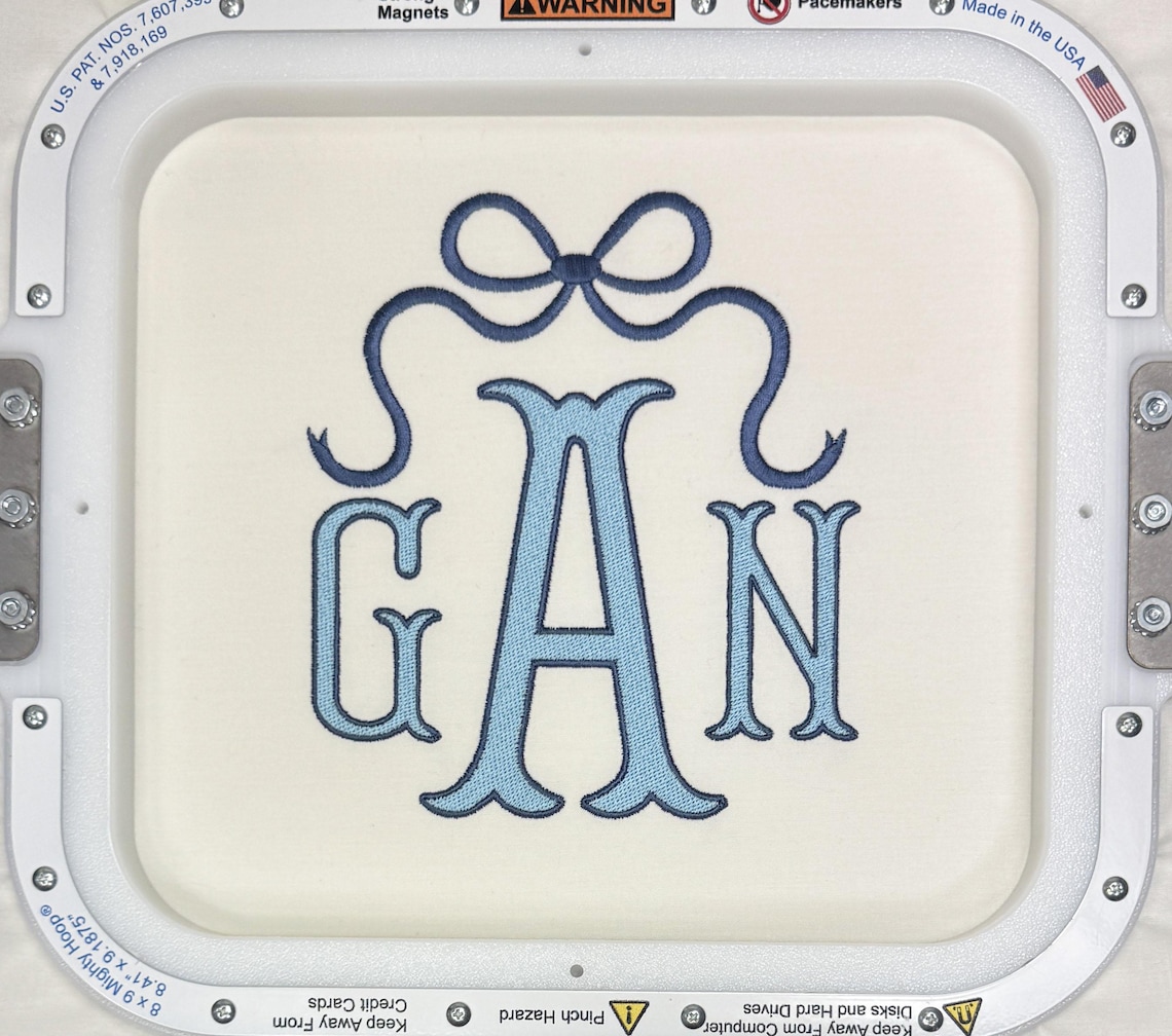 Fishtail Monogram With Bow 2 Color Embroidery Font BX 6 Sizes 11 ...